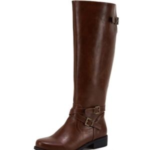 Elegant reddish Brown Leather Knee-High Boots